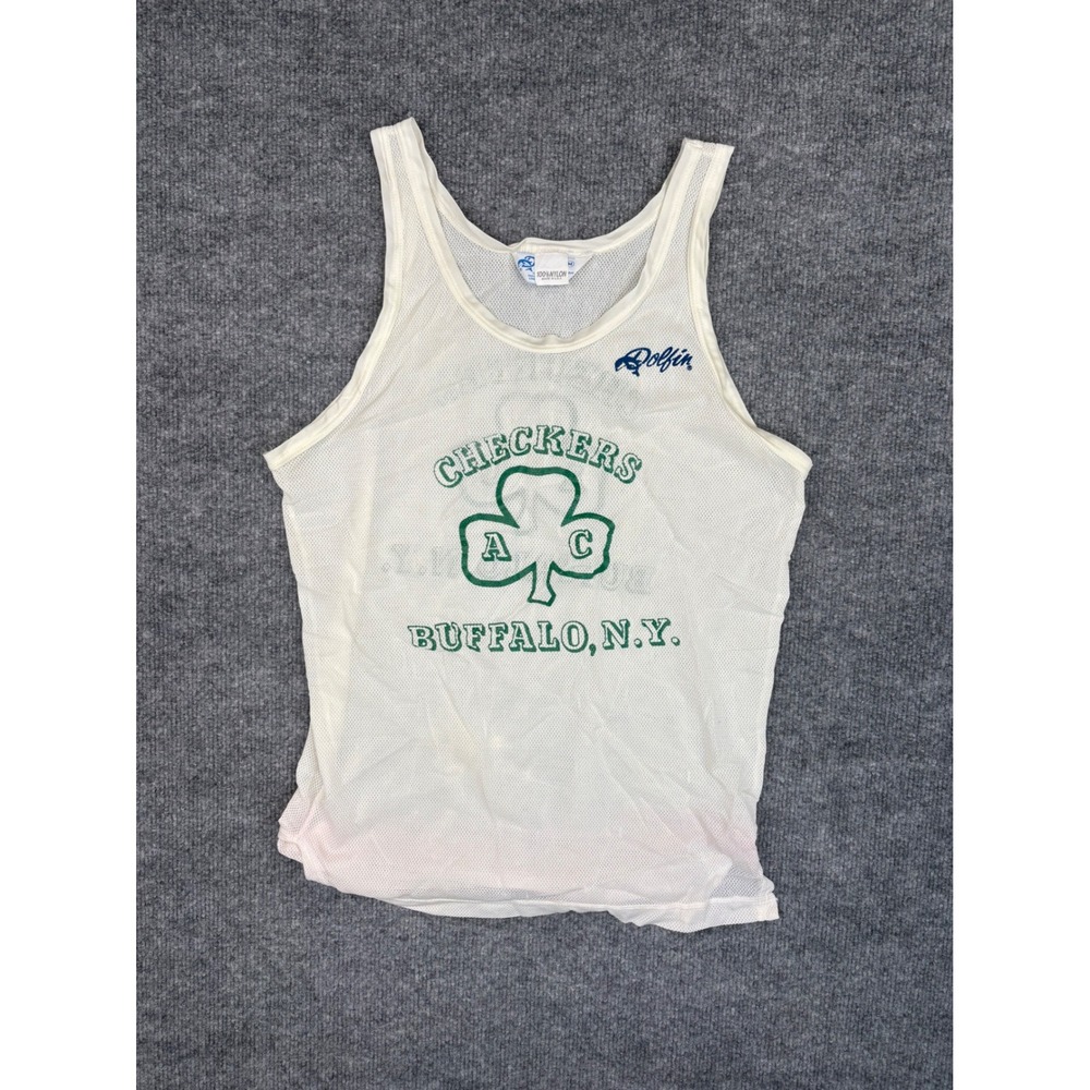 Vintage Dolfin Mesh Tank Top Checkers AC Buffalo NY Shamrock White Mens Medium